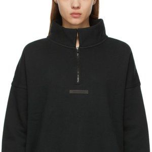 FEAR OF GOD ESSENTIALS Black Mock Neck Half-Zip Sweatshirt